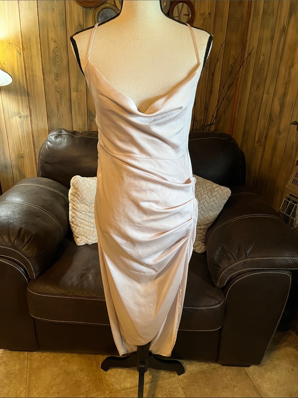 Native Daughter Elegant Pale Pink Cowl Neck Slip Dress Date Night Summer Party